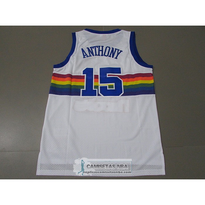 Camiseta Denver Nuggets Carmelo Anthony NO 15 Mitchell & Ness 2003-04 Blanco
